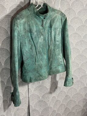 Steve Madden Teal Green Leather Zip Jacket
